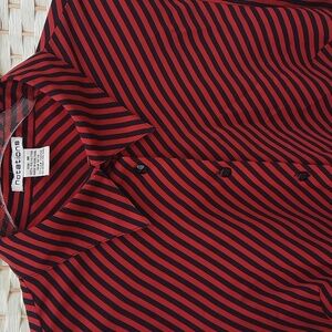 Notations Red and Black Striped Button Front Long Sleeve Shirt